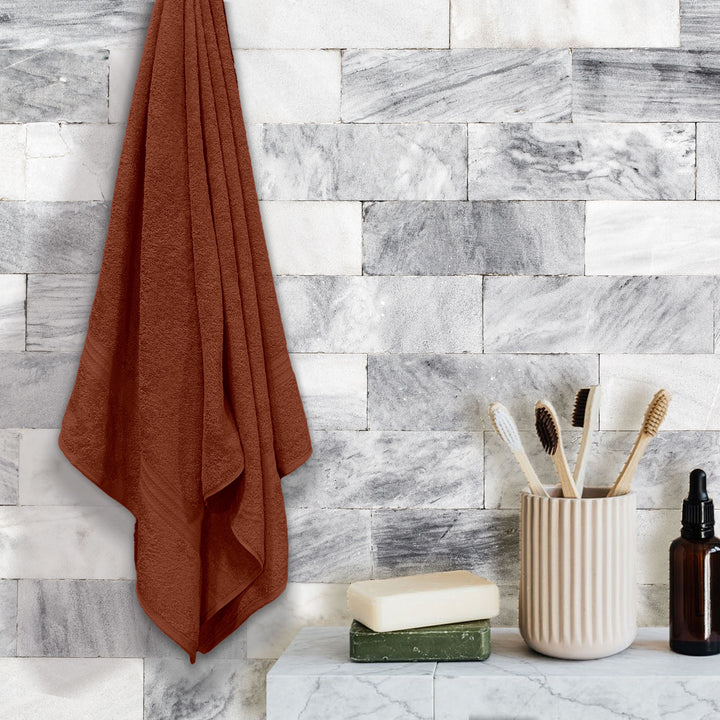 Rust Color 100% Cotton Bath towel with 450 GSM (100% Cotton, 450 GSM, Luxuriously soft on skin, Quick drying, Rich aesthetic, Variety of Vibrant Color, Spa-like feel, Multi-purpose uses) 