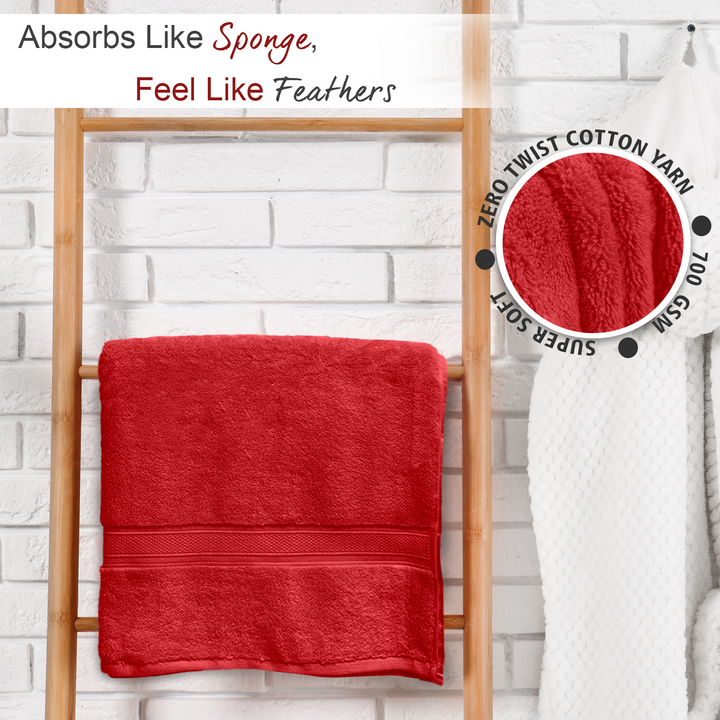 Red Color Super Soft Zero Twist 100% Cotton Towel with 700 GSM ( 100% Cotton, Zero-Twist Fabric, Protection Against Microbial Allergies, Highly Absorbent, Lint and Fade Resistant) 