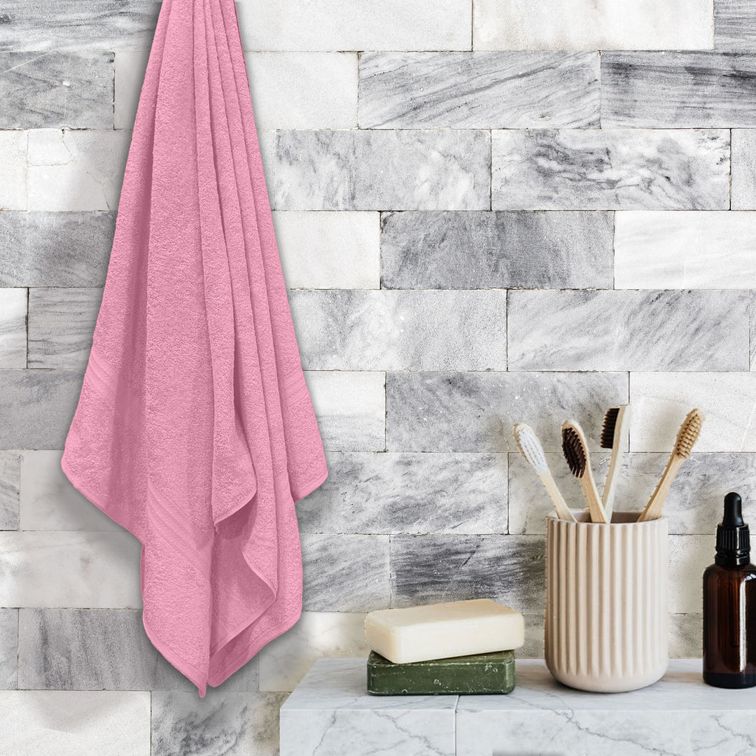 Pink Color 100% Cotton Bath towel with 450 GSM (100% Cotton, 450 GSM, Luxuriously soft on skin, Quick drying, Rich aesthetic, Variety of Vibrant Color, Spa-like feel, Multi-purpose uses) 