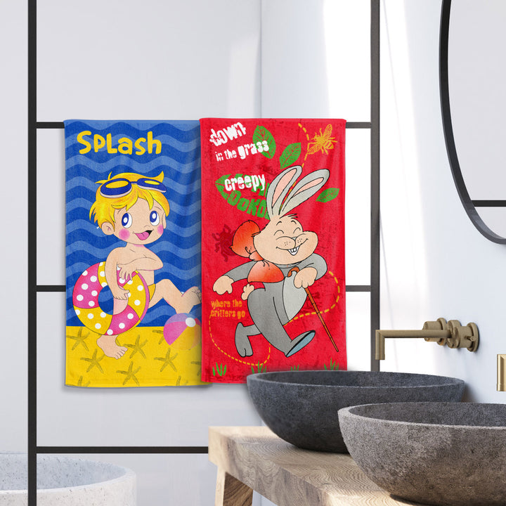 Cartoon Printed Hand Towels For Kids - 38cmx58cm ( Machine Washable, Highly Absorbent, 100% Rich Cotton, Luxury Softness)