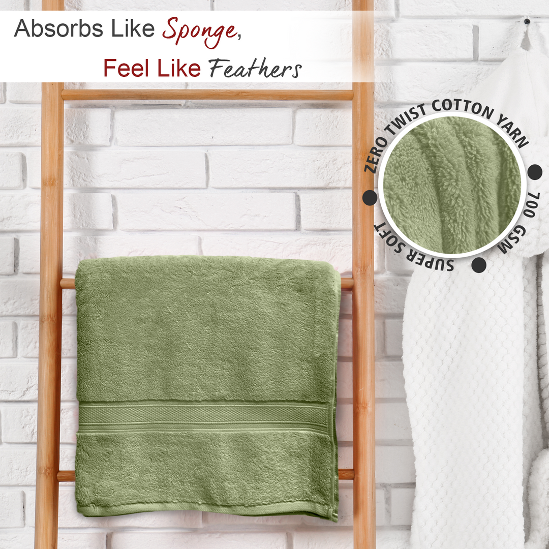 Green Color Super Soft Zero Twist 100% Cotton Towel with 700 GSM ( 100% Cotton, Zero-Twist Fabric, Protection Against Microbial Allergies, Highly Absorbent, Lint and Fade Resistant) 