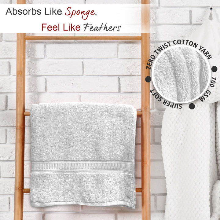 White Color Super Soft Zero Twist 100% Cotton Towel with 700 GSM ( 100% Cotton, Zero-Twist Fabric, Protection Against Microbial Allergies, Highly Absorbent, Lint and Fade Resistant) 